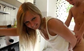 Dazzling Blonde Teen Getting Fucked In The Ass From Behind