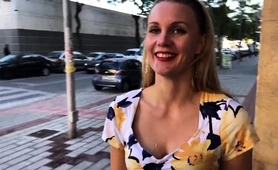 Kinky Blonde Takes A Hot Load Of Cum On Her Face In Public