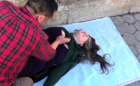 Voluptuous Amateur Brunette Milf Gets Massaged In Public