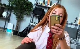Cute Redhead Schoolgirl In Uniform Fingers Her Shaved Cunt