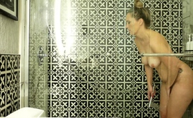 Lonely Wife Makes Herself Cum With A Dildo In The Shower