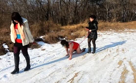 Chinese Slave Trained In Outdoor Bondage And Submission