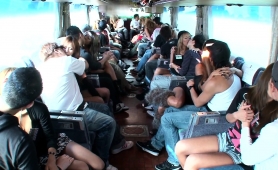 Kinky Japanese Friends Engage In Wild Group Sex On The Bus