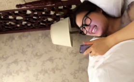 Nerdy Japanese Girlfriend Enjoys Hot Sex Action On The Bed 